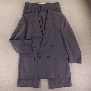 VTG Baumler Suit 42L MT 36x30 Wide Pinstripe 100% Wool Austria Double Breated